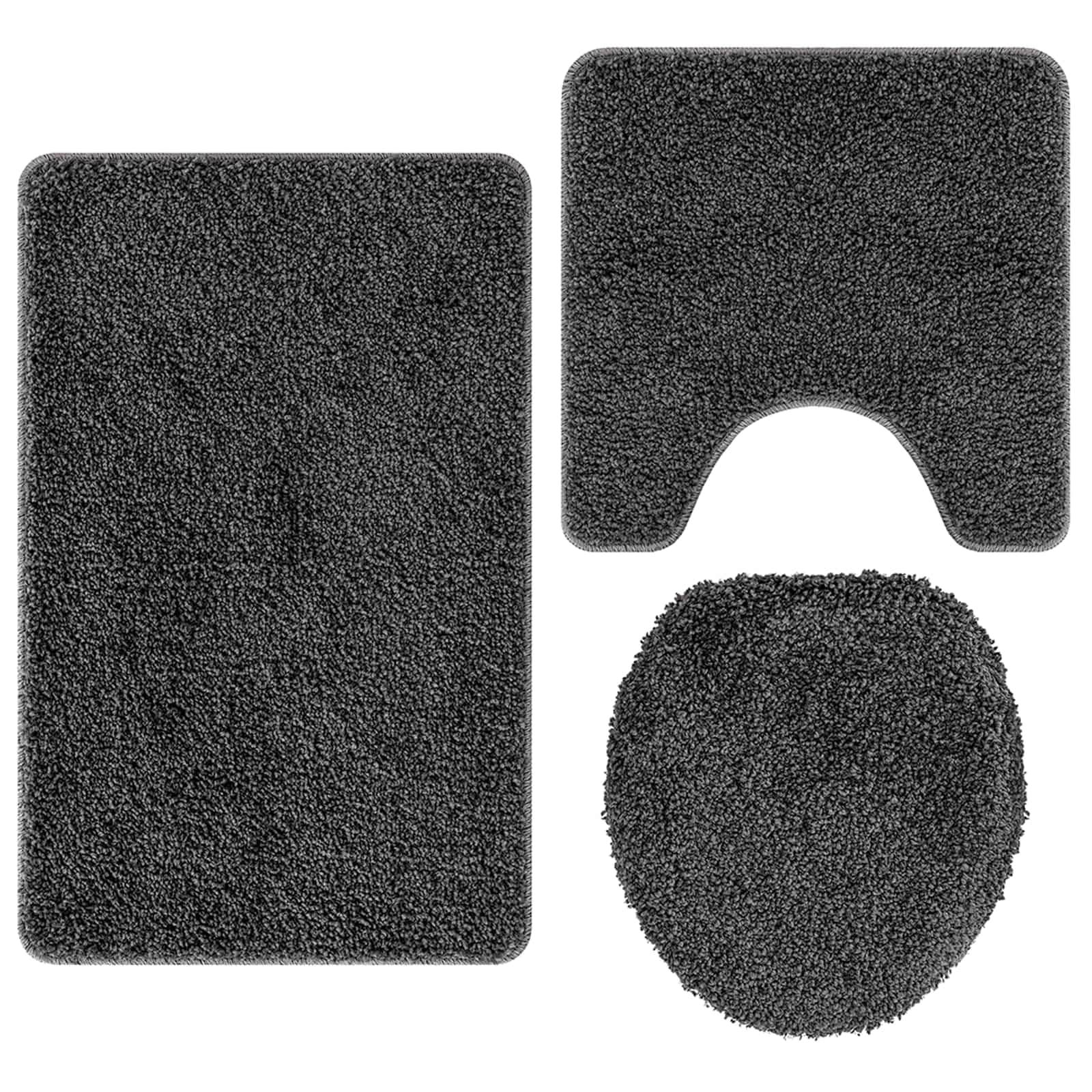 Lot de 3 tapis de bain antidérapants en polypropylène Gris foncé