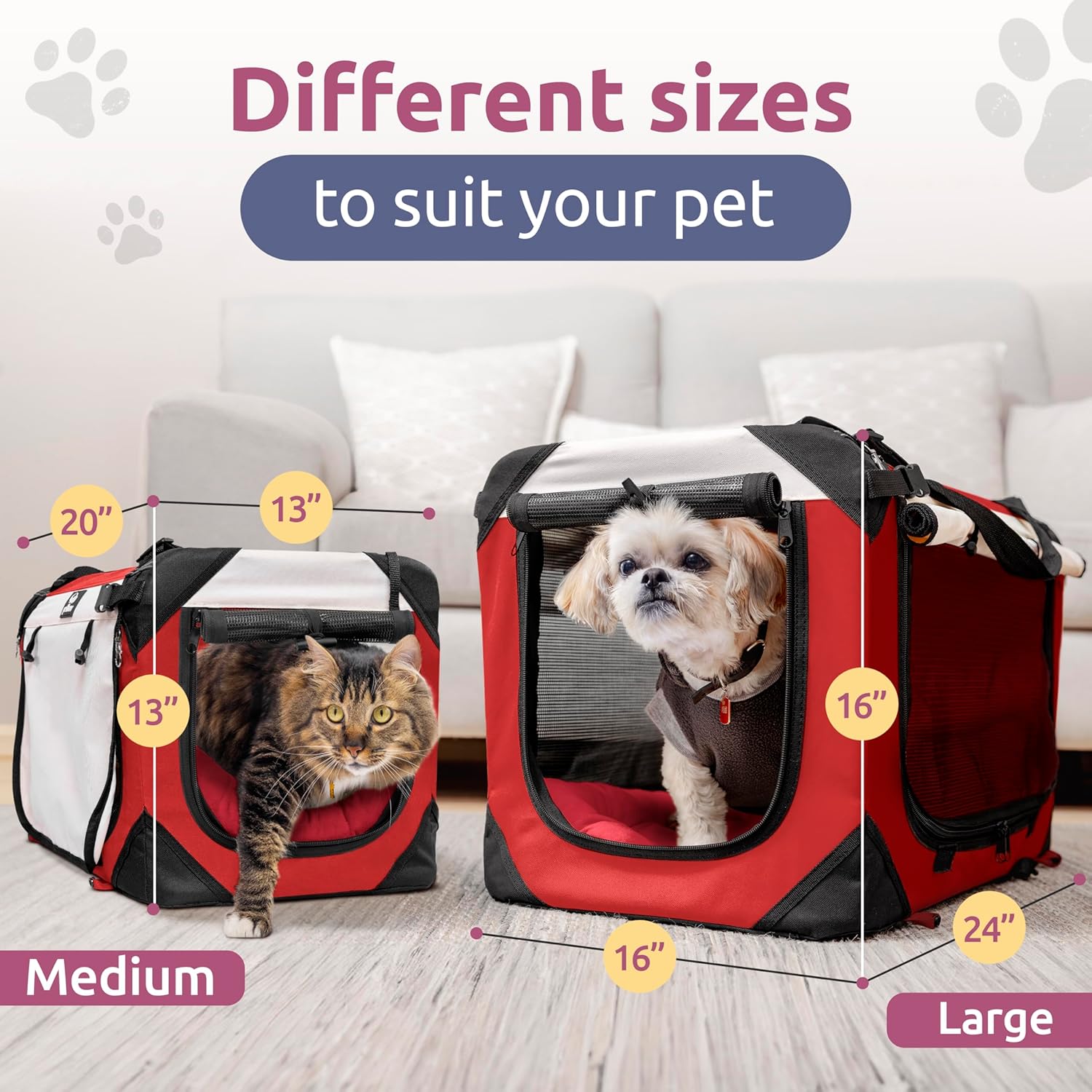 Medium Red Soft-Sided Pet Carrier with Mesh Windows