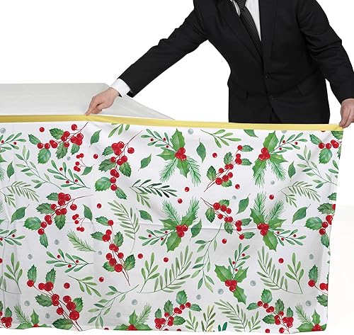 Miniatura 4 de Gatherfun Decoración de mesa de Navidad, mantel desechable de temporada de Navidad, mantel rectangular de plástico impermeable para suministros de