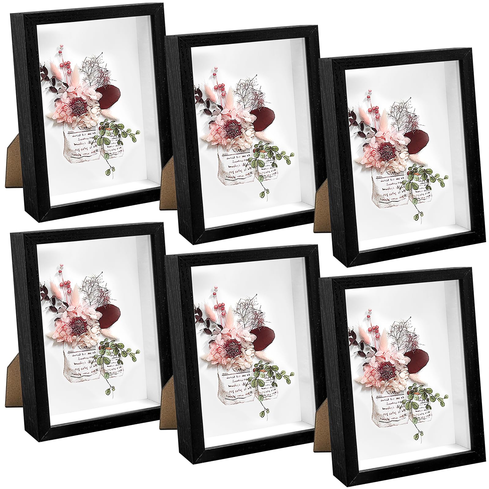 6 Pack Shadow Box Picture Frame, 5x7 Shadow Boxes Display Cases Wood Shadow Box Set for Dried Flowers DIY Craft, Memorabilia