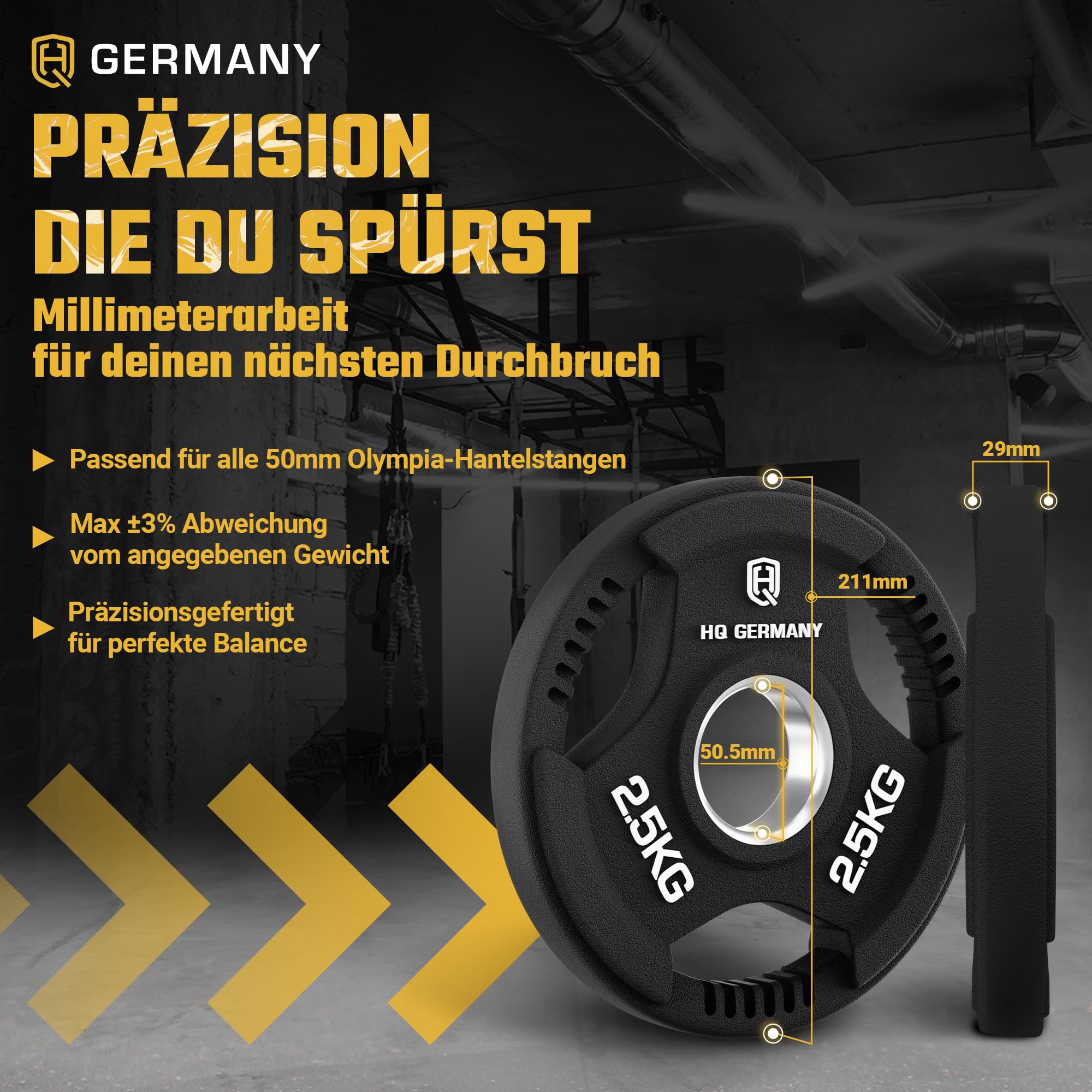 HQ Germany® Hantelscheiben 50mm [Sets / 1.25-25kg] - Tri-Grip Bumper Plates - Hantelscheiben Set 50mm, Gewichtsscheiben, Gewichte für Hantel, Gewicht Weight Plates in Premium-Qualität