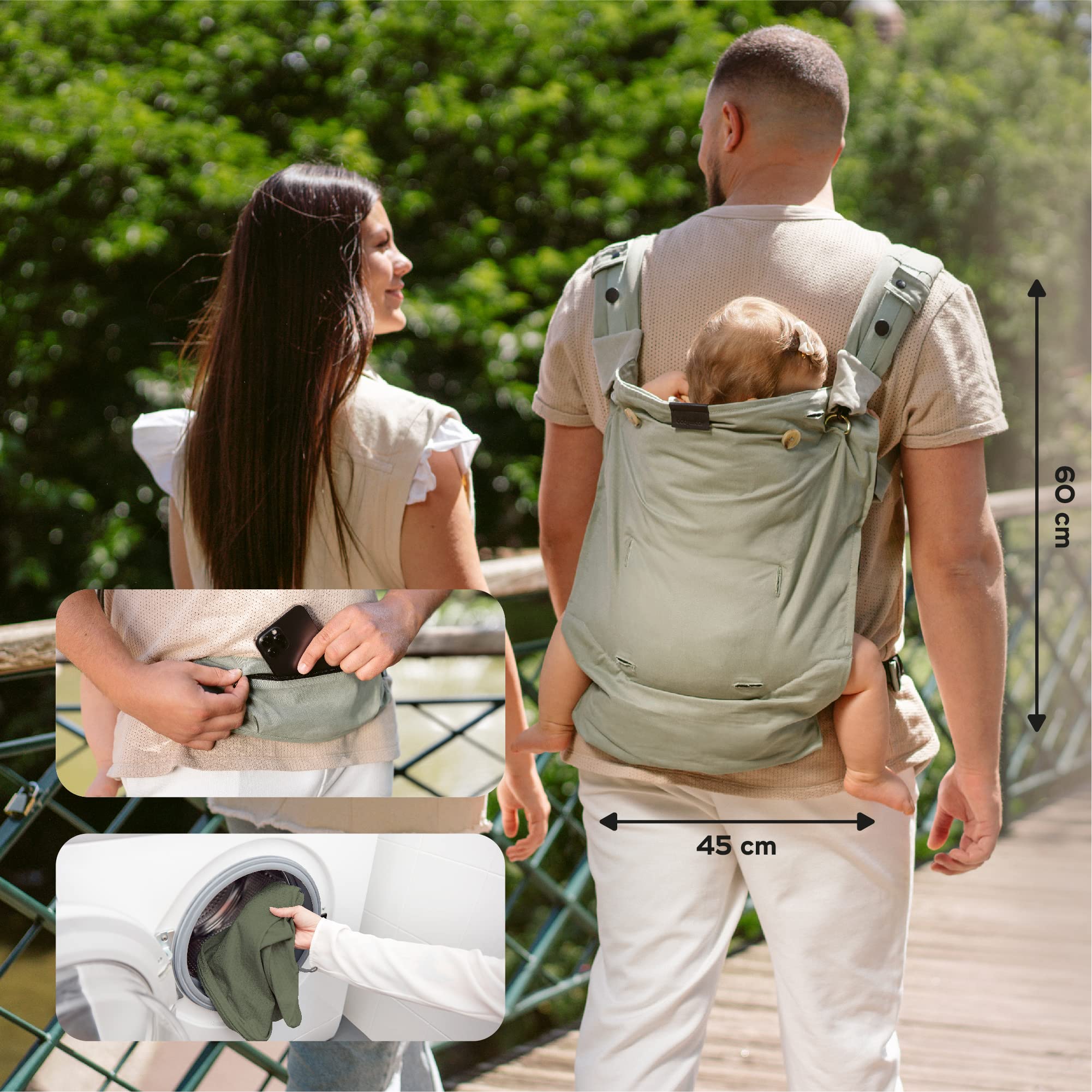 Babymoov Porte-bébé Physiologique et Evolutif en Réhausseur Nomade Moov & Boost - Sage green