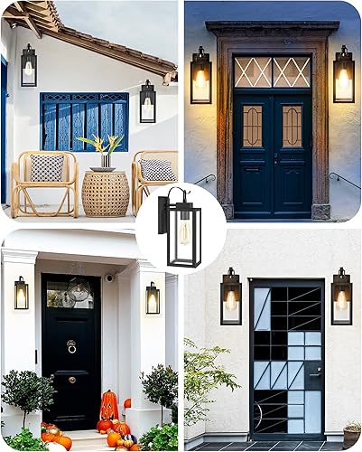Miniatura 9 de GOEBLESON Lámpara de pared para exteriores, aplique de pared al aire libre con pantalla de cristal, impermeable y antioxidante, lámpara de pared