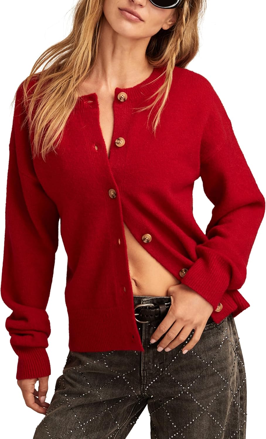 Lucky Brand Womens Cloudsoft Crew Neck Cardigan
