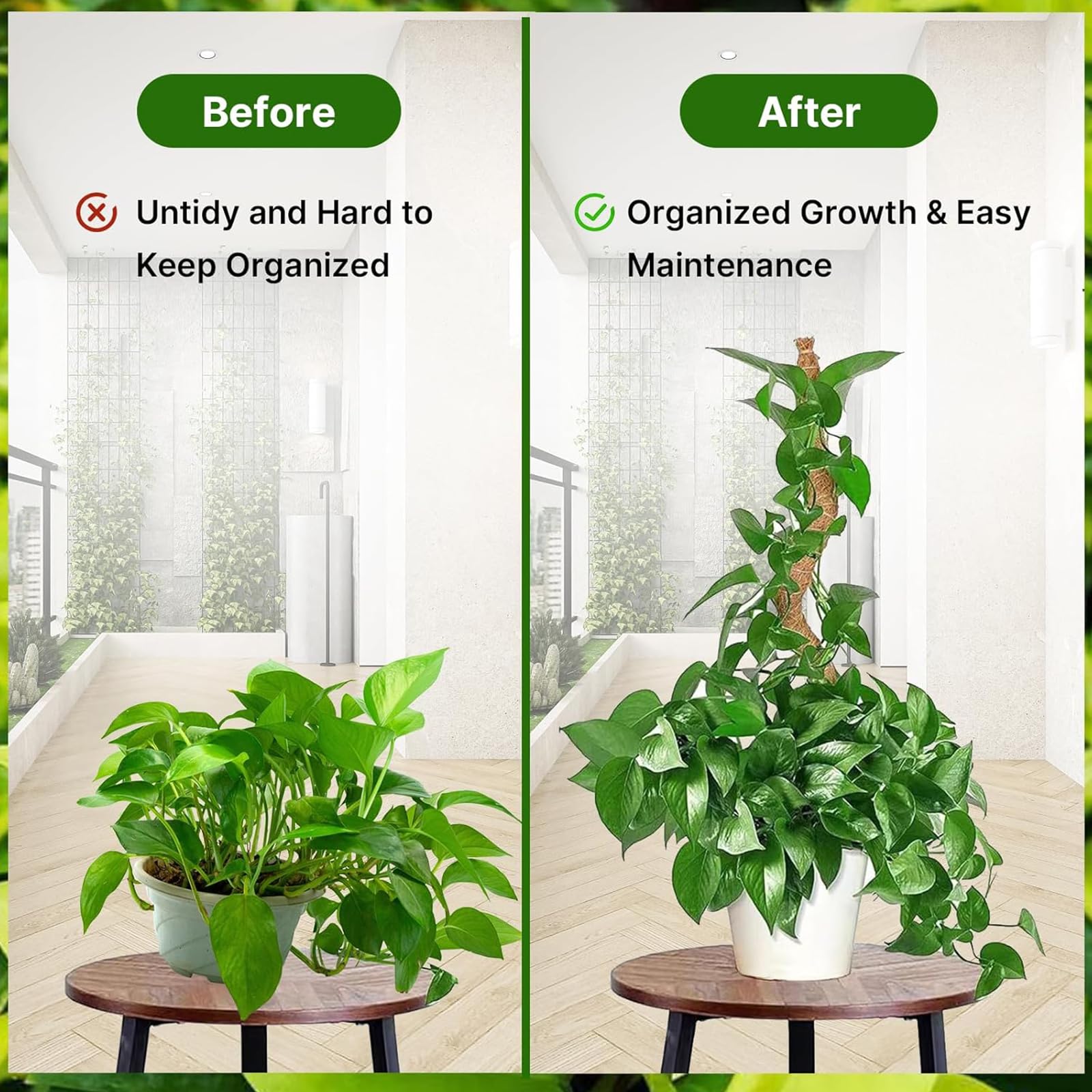 Tutor Monstera para Plantas Trepadoras 125cm - Soporte Plegable de Fibra de Coco, Palo de Tótem Apilable con Musgo Artificial para Enredaderas, Estacas de Coco Natural