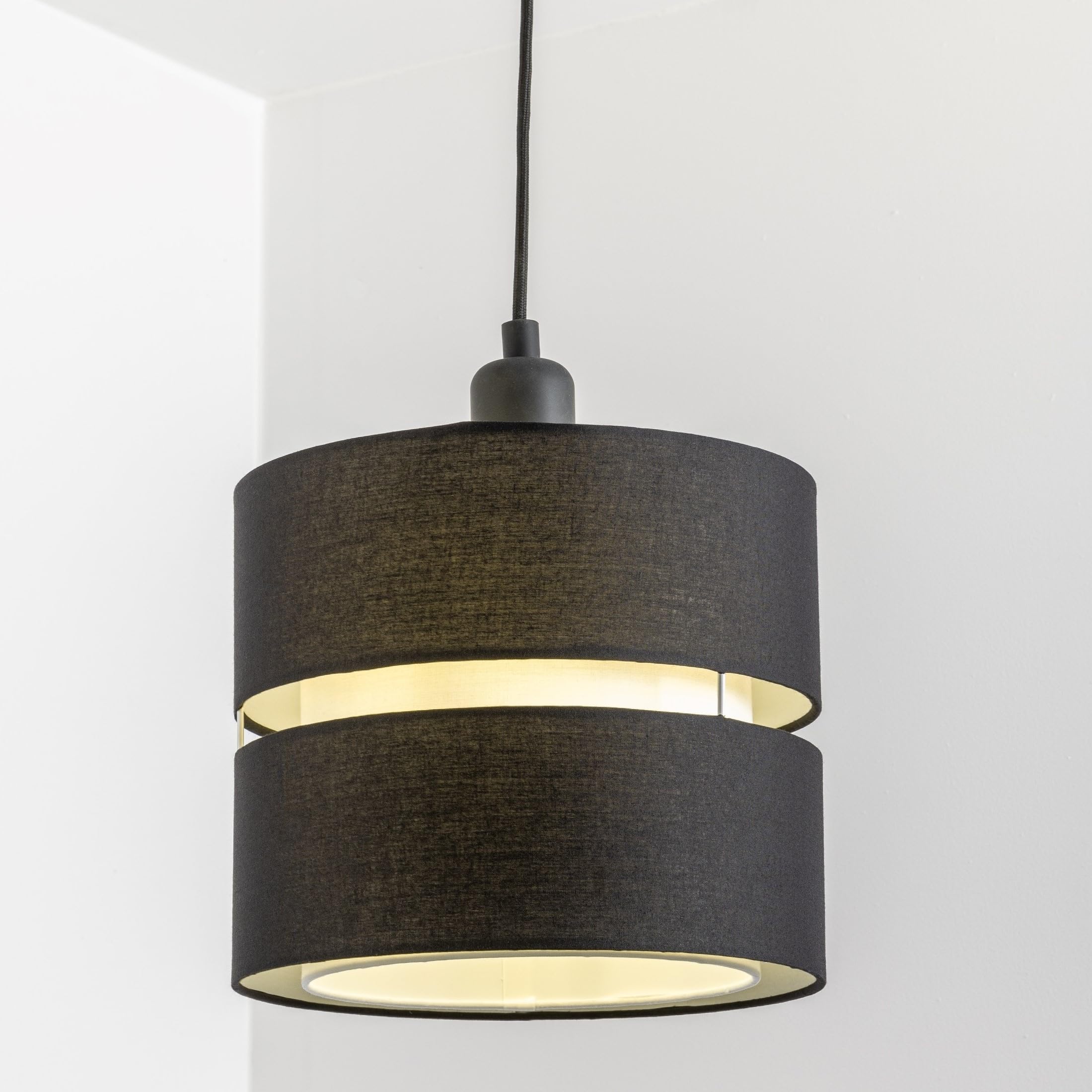 CGC Lighting Two Tier Layer Shade 26cm Ceiling Pendant Table Lamp Bedside Bedroom Lounge Hallway Kitchen (Black)