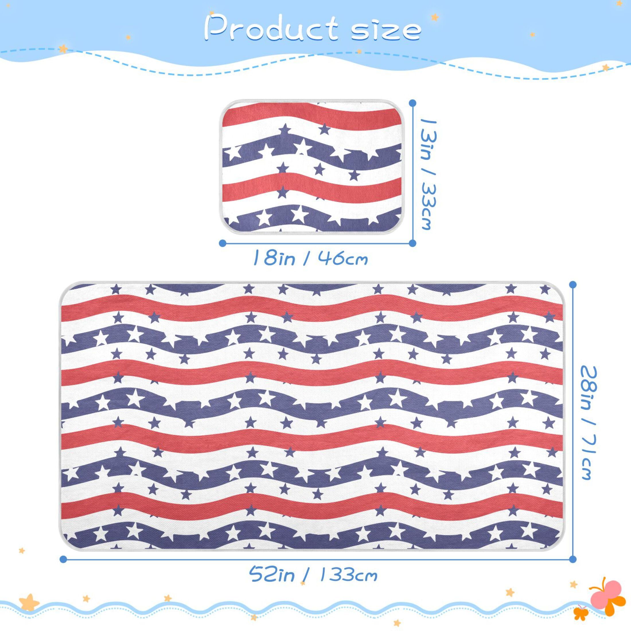 Takiito Independence Day Wavy Stripes Baby Cooling Mattress Pad, Soft & Breathable Cooling Mat Keep Baby Cool in Summer 28x52 in, Nursery Essential