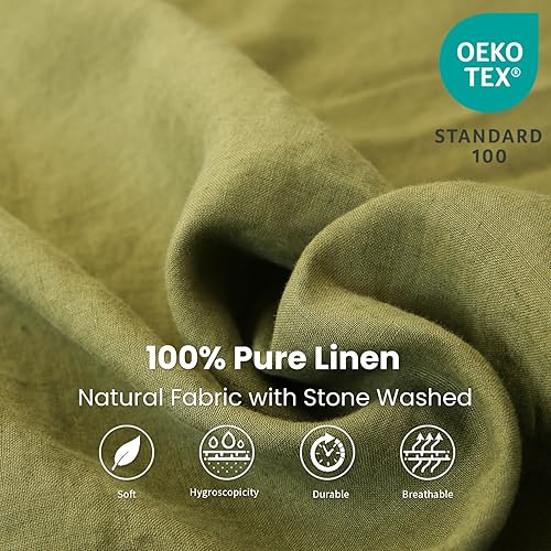 Miniatura 2 de Sábana bajera de 100 % lino lavado a la piedra, color sólido  (1 pieza) funda de colchón de 14 pulgadas de profundidad suave, natural y
