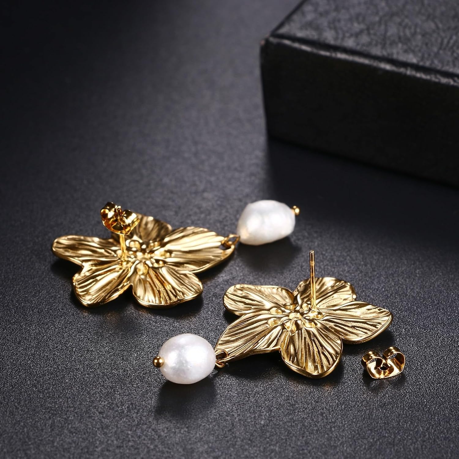 Flower Stud Earrings for Women: Stainless Steel Dainty Floral Drop Earrings with Pearl Dangle Statement Jewelry for Wedding Party - Image 5