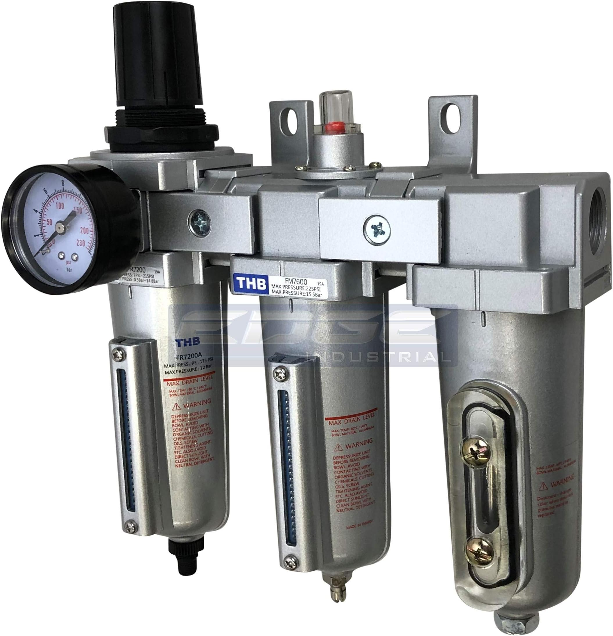 3 STAGE, HEAVY DUTY INDUSTRIAL GRADE FILTER REGULATOR COALESCING DESICCANT DRYER SYSTEM FOR COMPRESSED AIR LINES, METAL BOWLS, GREAT FOR PAINT SPRAY AND PLASMA CUTTER (3/4" NPT, AUTO DRAIN)
