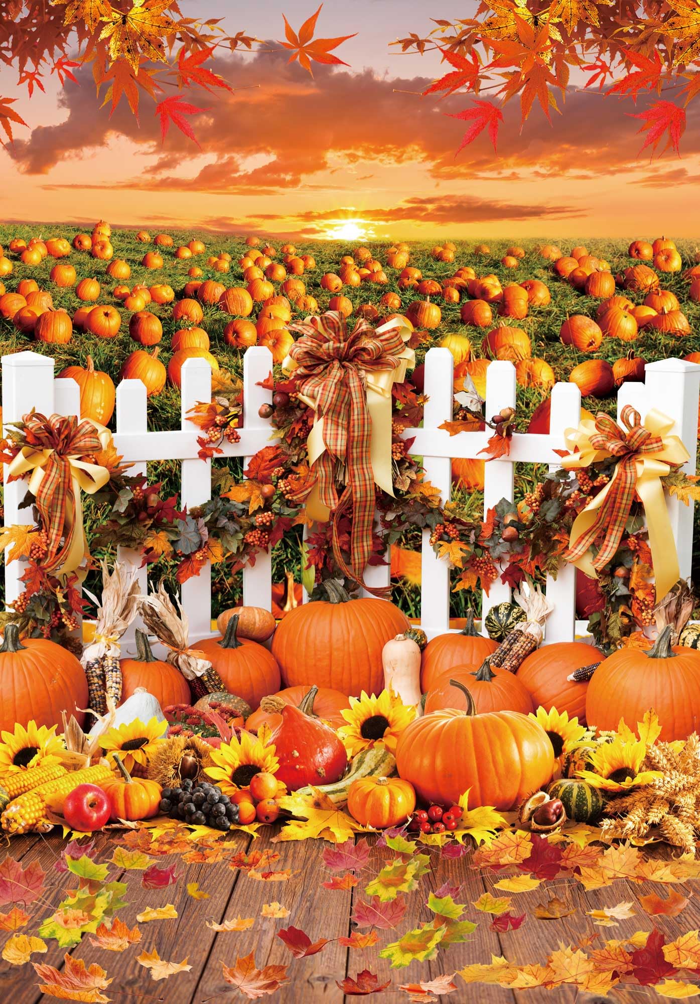 Hilioens 6×8ft Fall Backdrop Autumn Harvest Pumpkin Thanksgiving Day Party Decorations Banner Maple Leaves Forest Friendsgiving Background Photo Booth
