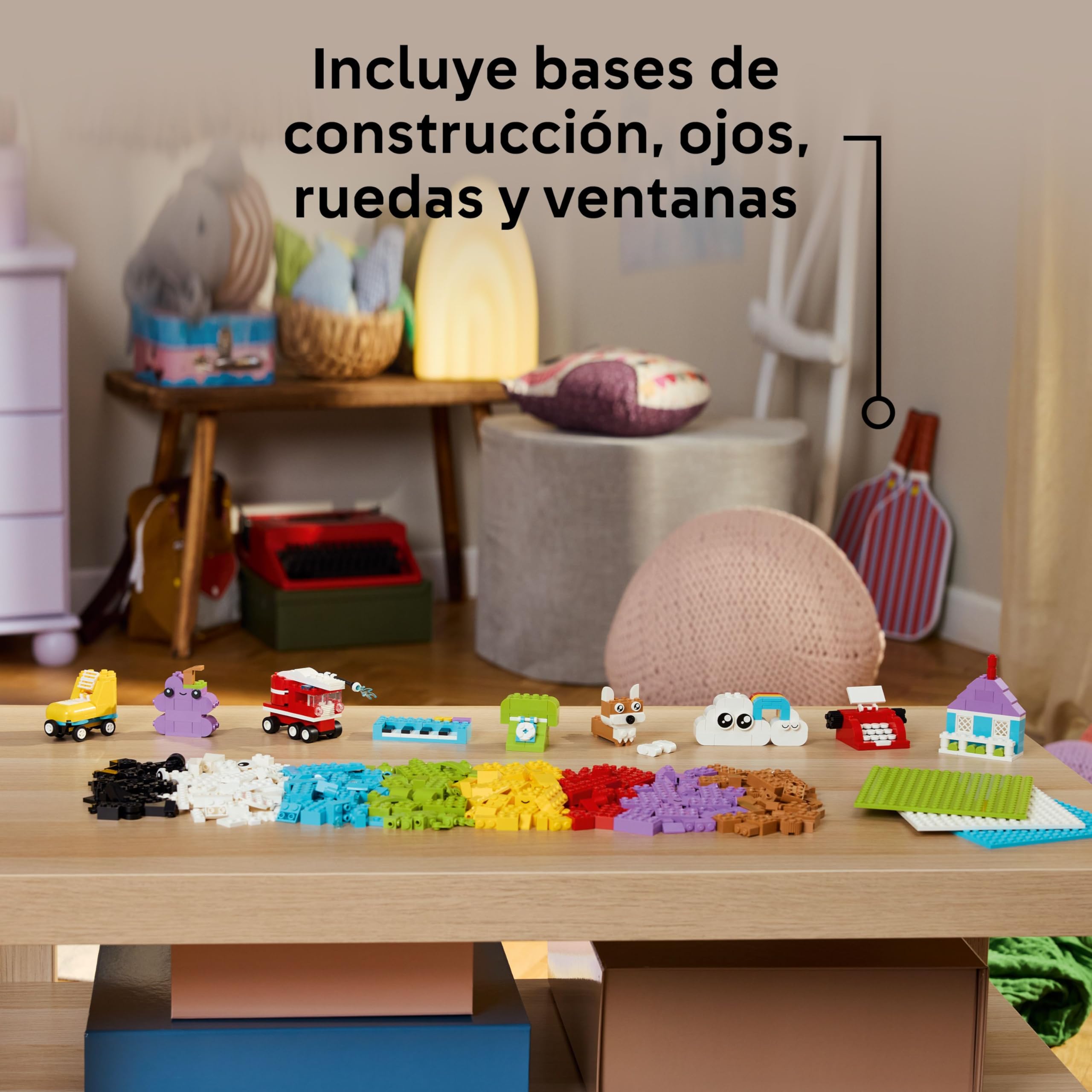LEGO Classic Caja Creativa para Construir y Jugar con Ladrillos de Colores, Casa, Perro, Camión de Bomberos, Teclado, Nubes, Arcoíris y Más Juguetes, Manualidades para Niños y Niñas de 5+ Años 11044
