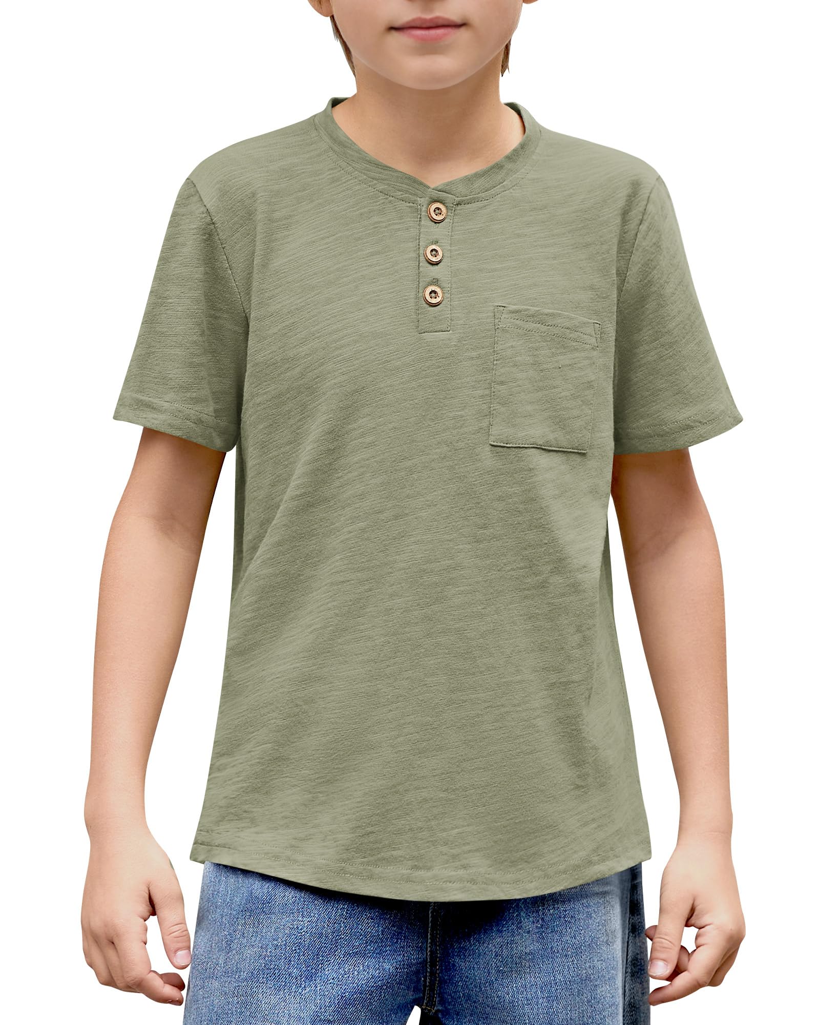 Jungen T-Shirt für Baumwolle Sommer Kurzarm mit Knopfleiste und Brusttasche einfarbig lässig für täglich