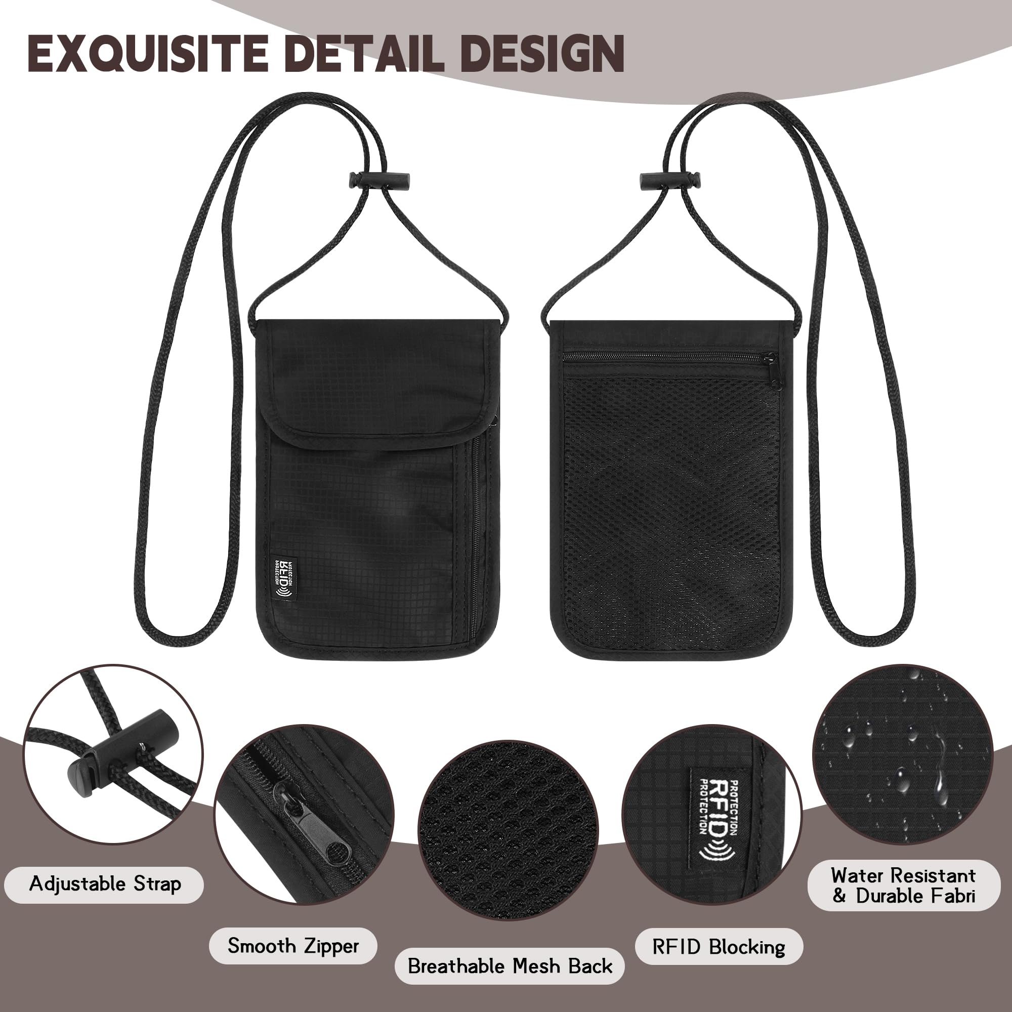 Likesing Familienpass-Halter, Brusttasche, RFID-blockierend, Sicherheit, leicht, Cross-Body-Pass, Reisebrieftasche, schmaler Hals, Geschenke für Damen und Herren