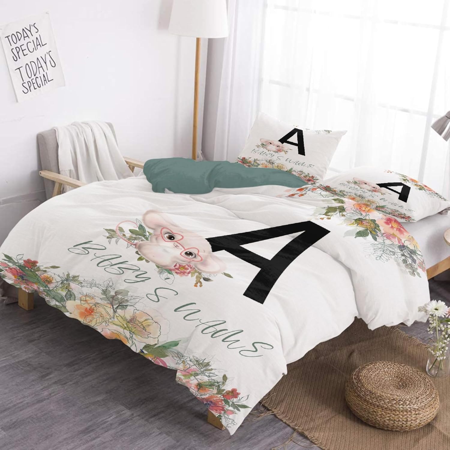 Custom Cute Rat Duvet Cover for Girls Boys Twin Full Queen King Personalized Flower Duvet Cover Set Super Soft Woodland Animal Bedding Set Customized Comforter Cover Set 3 Pieces