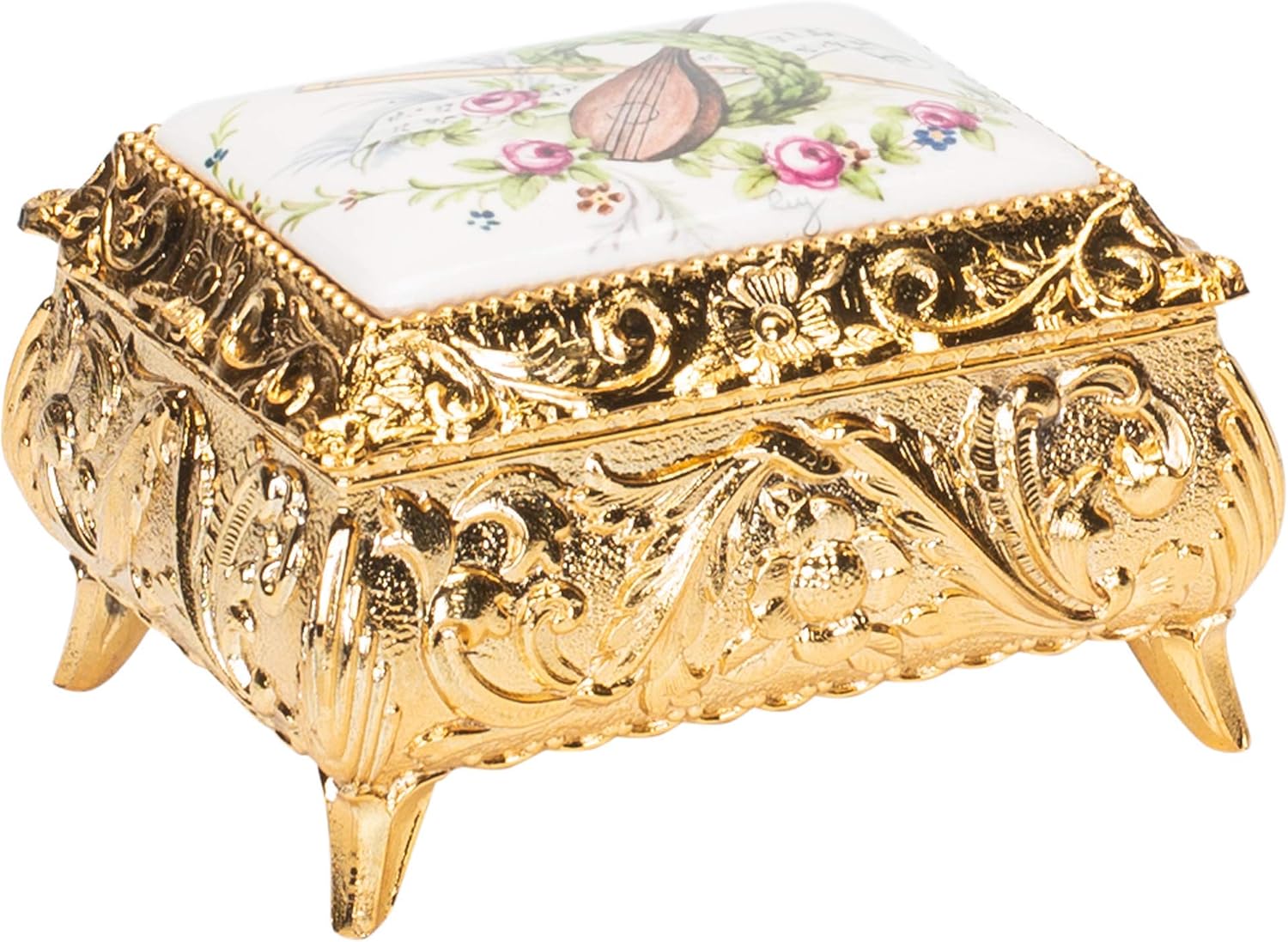 Splendid Music Box/Jewelry Box with Detailed Ceramic Instruments in a Rectangular Shape Playing Wind Beneath My Wings