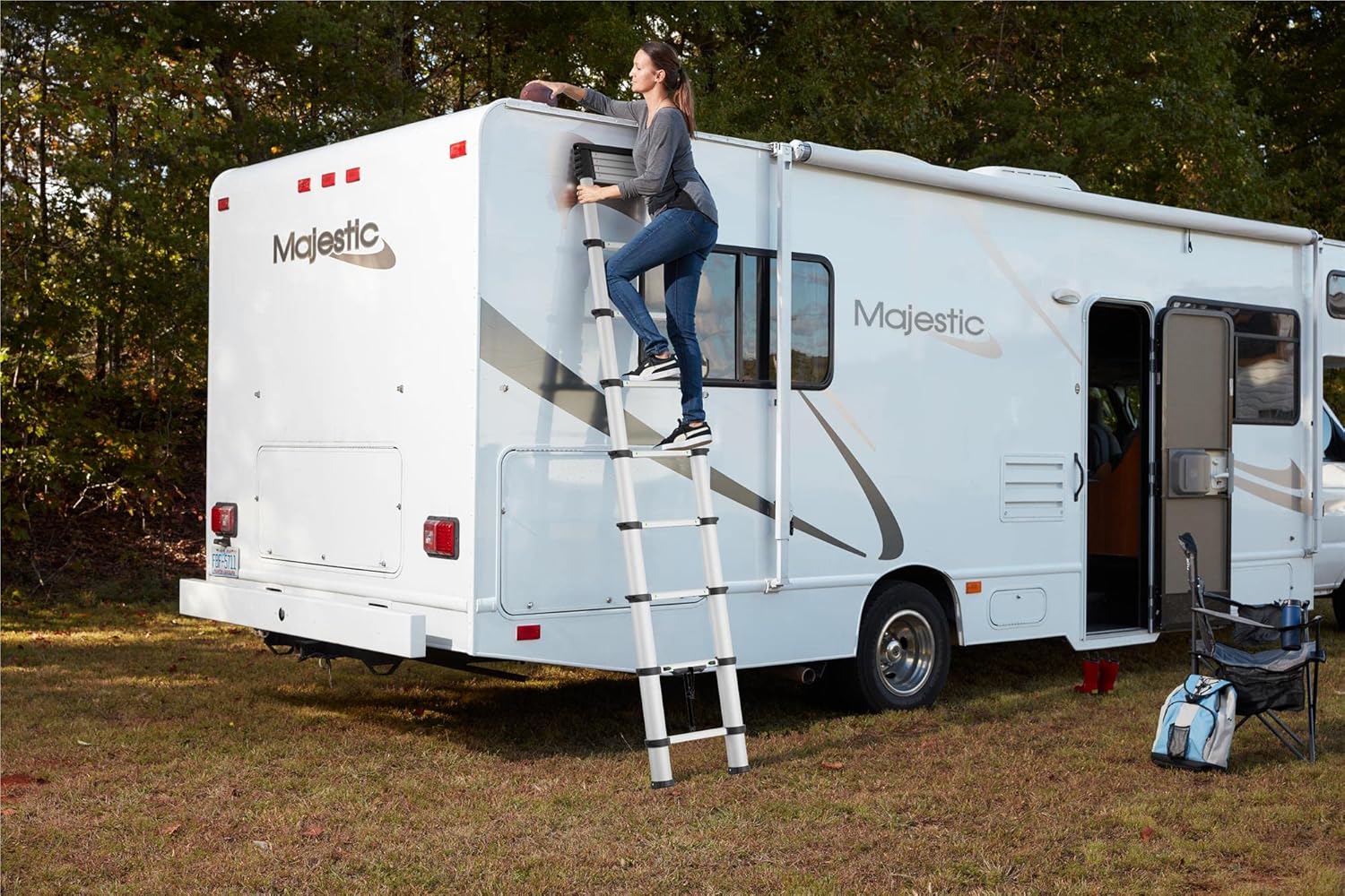 Cosco SmartClose Telescoping Ladder - 16 ft, 300 lb. Capacity, ANSI Type 1A, Aluminum - Safe, Compact, Stable