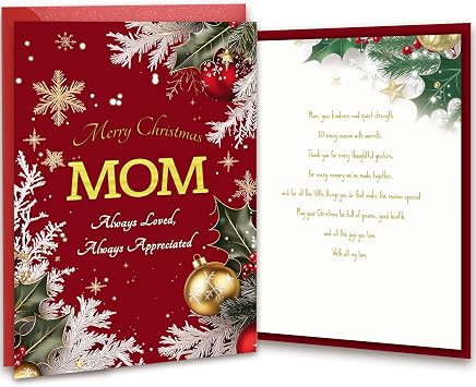 christmas card for mom Christmas gift - Double-layer card, Design with Gold Foil text, with envelope and Envelope sticker Heartfelt Message5.6 x 8.1
