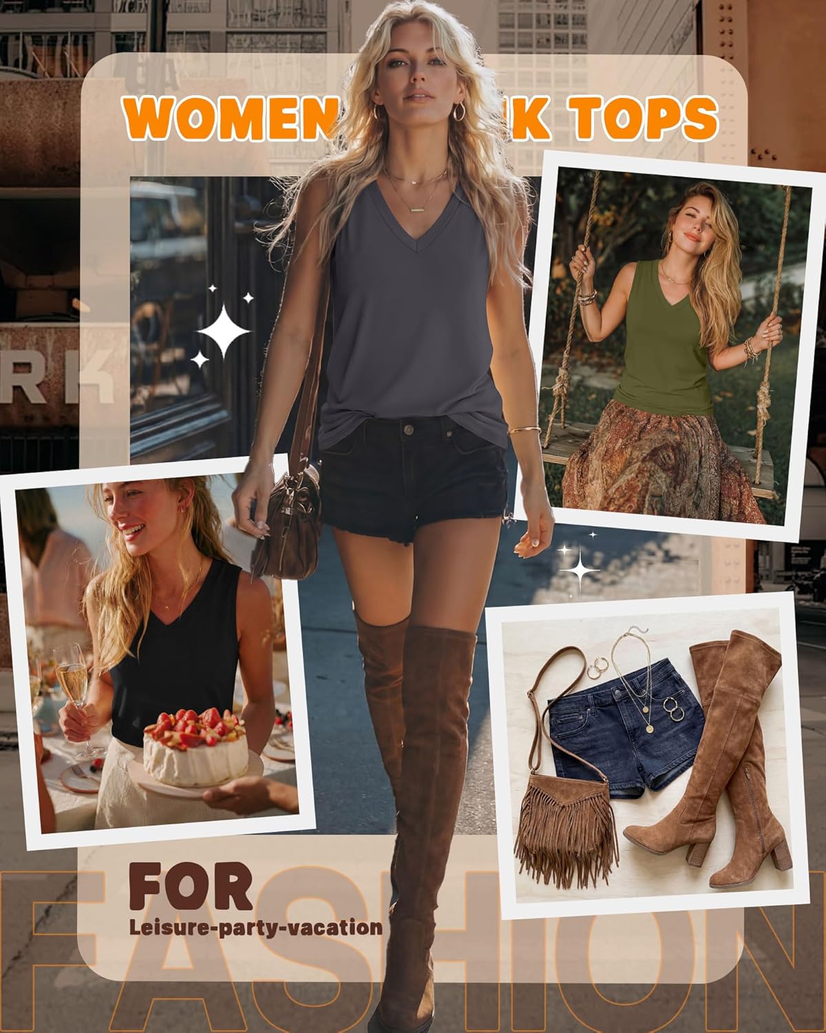 4 Pack Women's Tank Tops Loose Fit V Neck Sleeveless Shirts Summer Casual Tees 2026 Beach Vacation Outfits image 3