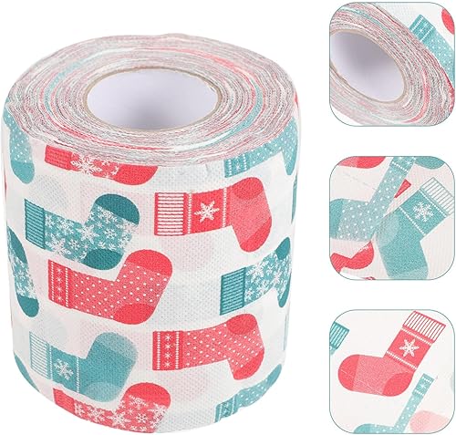 Miniatura 2 de EXCEART 1 rollo de papel higiénico de Navidad, calcetines de Navidad, patrón de cara, toalla de papel higiénico, servilletas de papel higiénico,