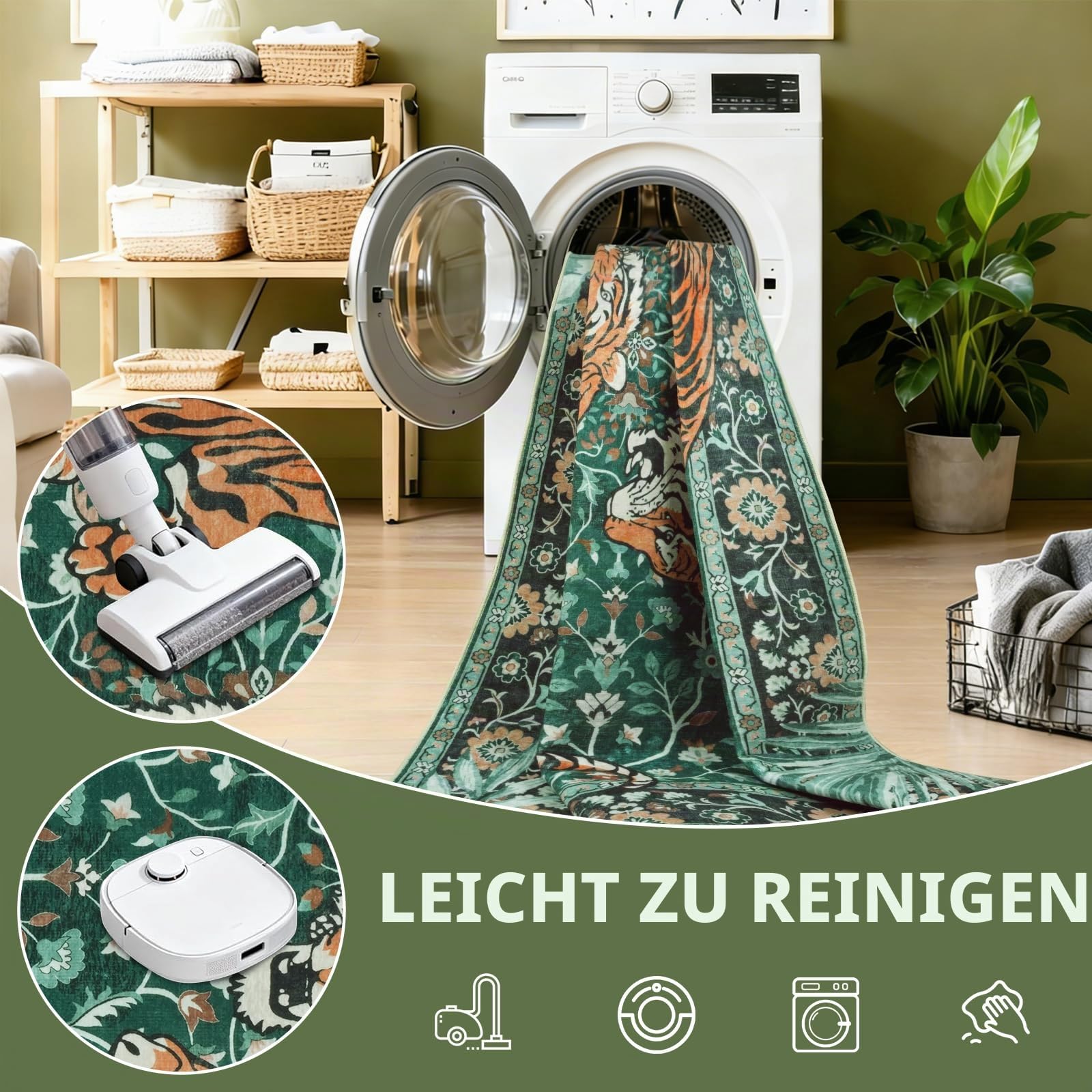 Homcomodar Teppich Wohnzimmer 160x230cm Kurzflor Teppich Groß Grün Teppiche Schlafzimmer rutschfest Teppiche Kindergarten Wohnzimmerteppich Carpet Living Room Bedroom Esszimmer Büro