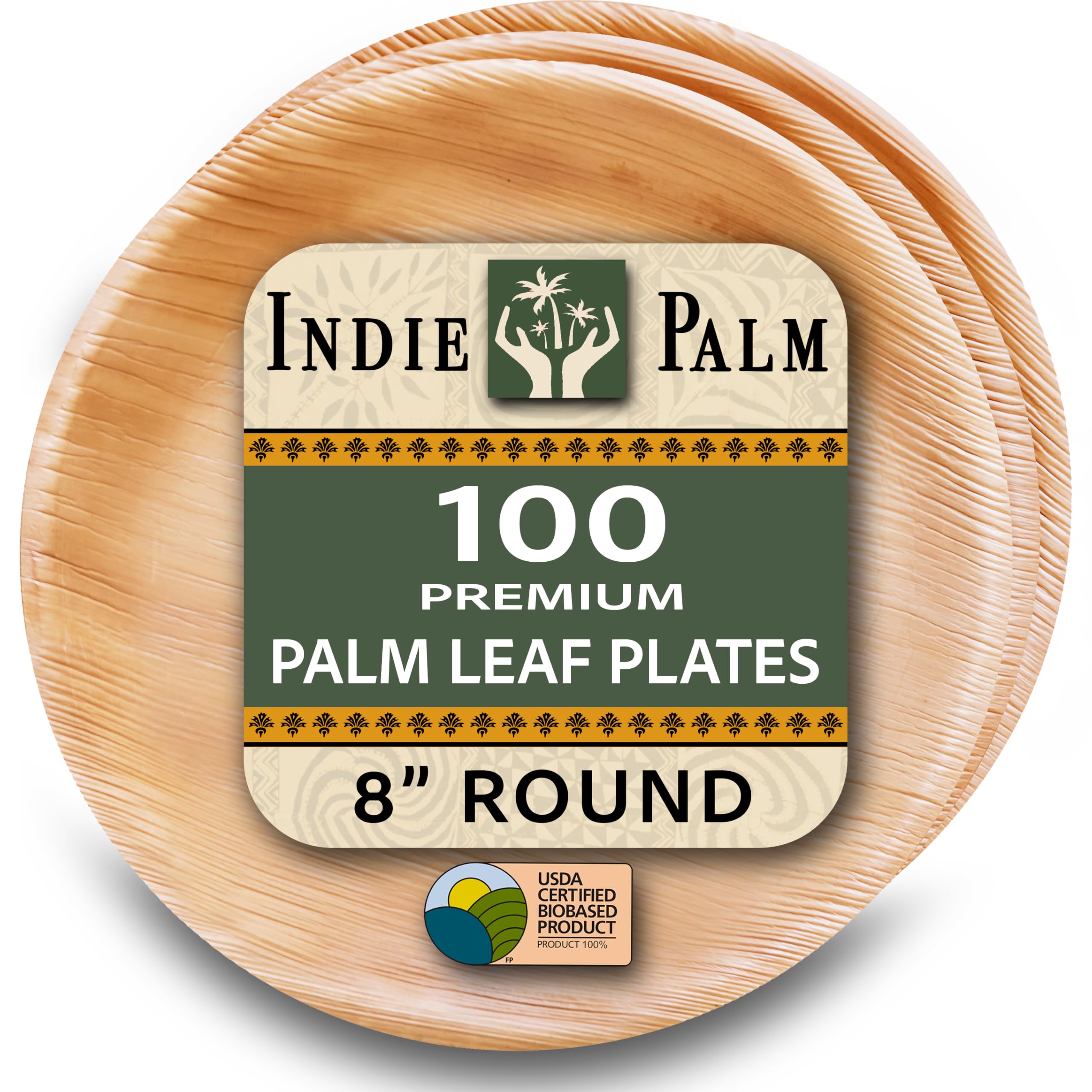 Indie Palm 8 Inch Round Disposable Palm Leaf Plates – Heavy Duty, Biodegradable Compostable Alternative to Bamboo Plates or Paper Plates – Parties,