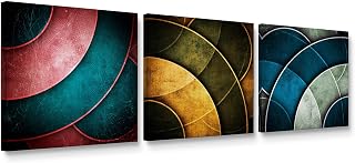 Niwo ART - Colorful Arcs, 3-Panel Triptych Canvas Wall Art, Home Decor, Gallery Wrapped, Stretched, Framed Ready to Hang (12"x12"x1.5")