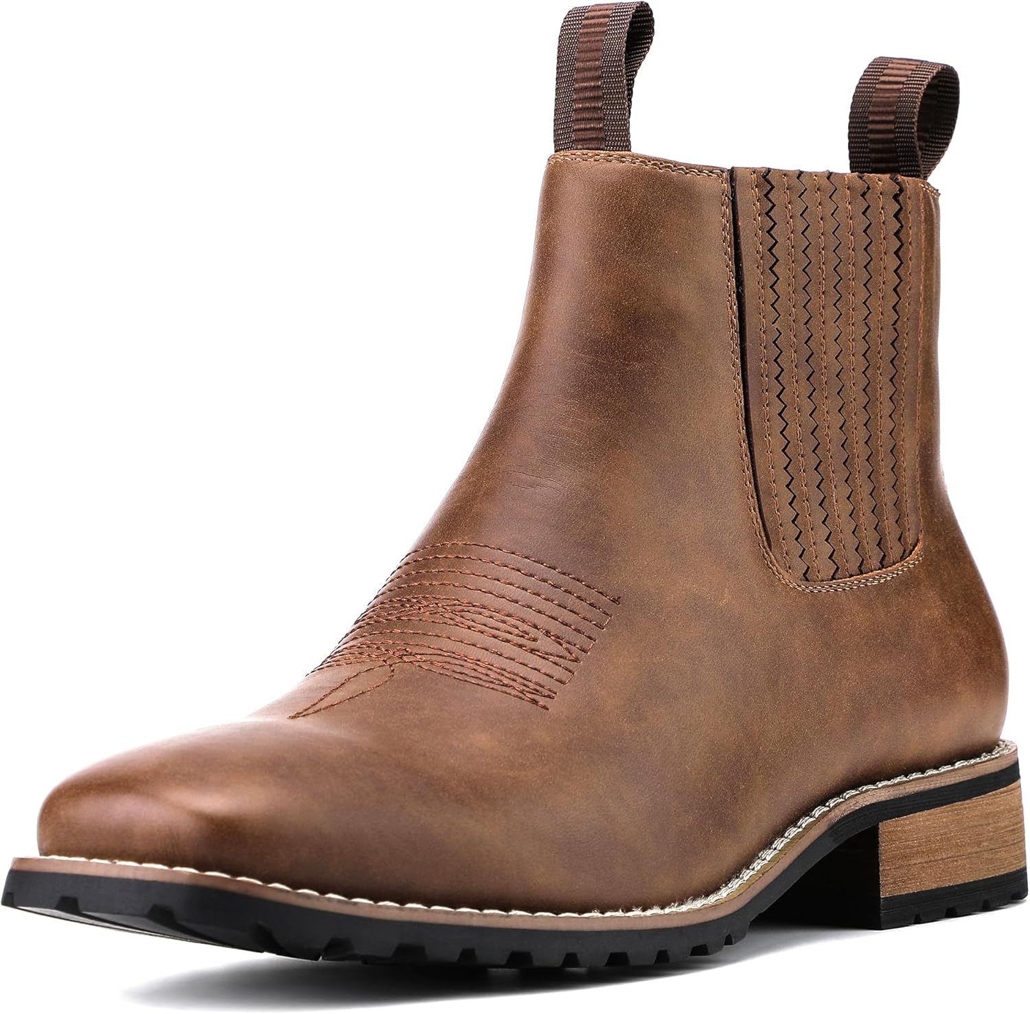 Cowboy Boots for Men Square Toe, All-Weather Slip-On Work & Casual Western Chelsea Boots -botines para hombre