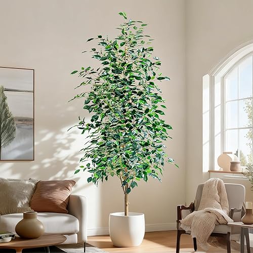 Árboles de Ficus artificiales de 8 pies para interiores, árboles de imitación para interiores, plantas de piso falsas para interiores, árbol Hoja