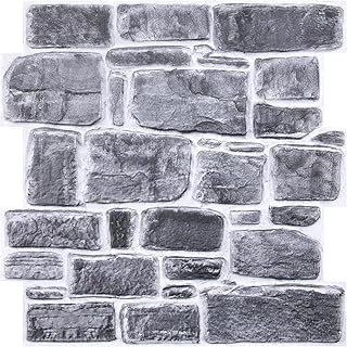 COMSTICKC 3D Wandpaneele Selbstklebend Steinoptik Grau,10 Stück, 3D Wandverkleidung Selbstklebend Backstein Tapete 3D PVC Wandpaneele Innenwanddekoration, Wasserdicht, 30x30 cm