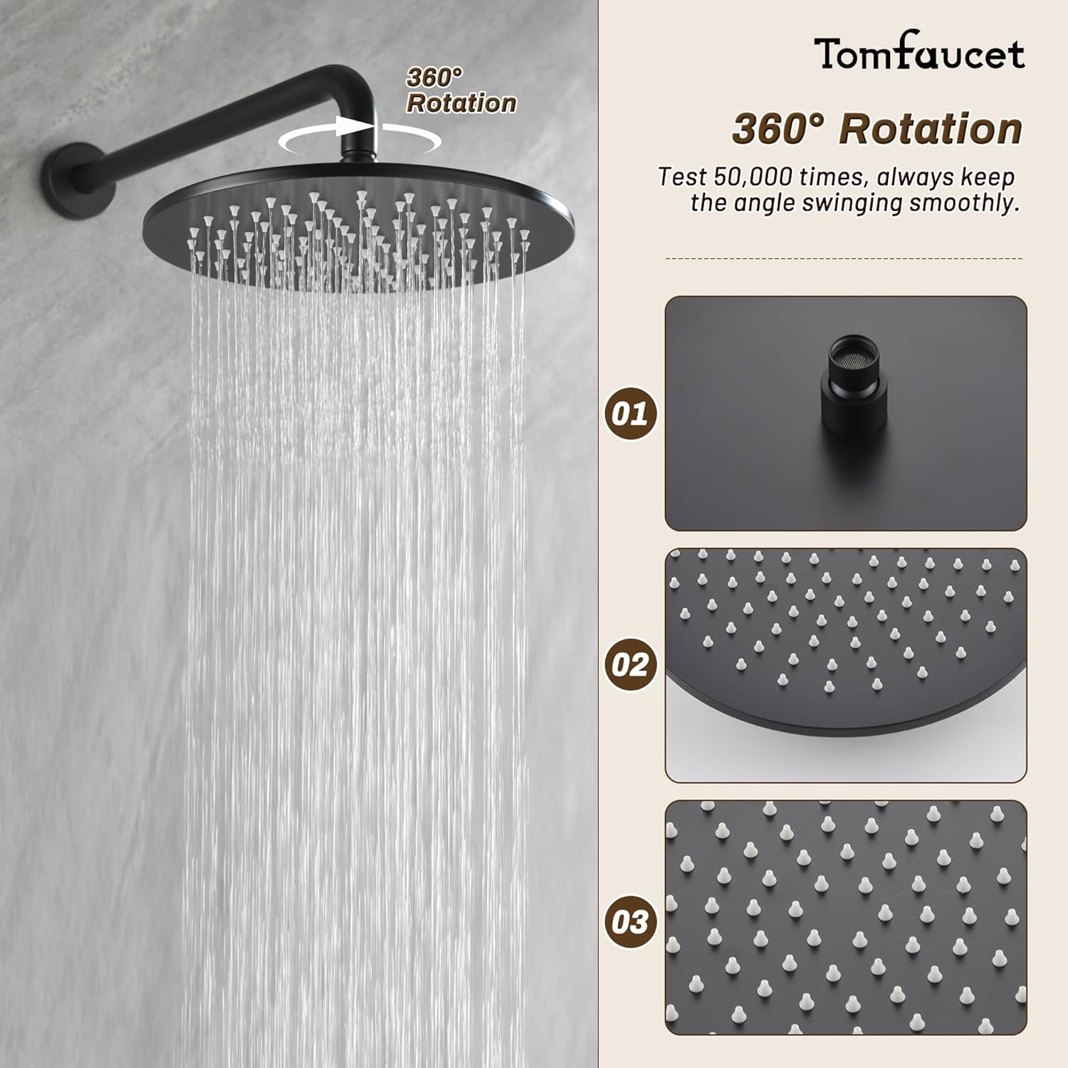 3 Functions Shower System with Tub Spout, 10" Round Wall Mounted Rain Shower System, High-Pressure Shower Head with 2 Modes Handheld Spray, Matte Black Shower Head System