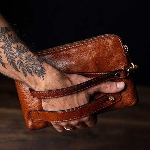 Vista 3 de Time Resistance Bolso de mano de cuero para hombre - Bolsa organizadora para hombres - Bolso de muñeca - Maletín hecho a mano en Italia - Caja