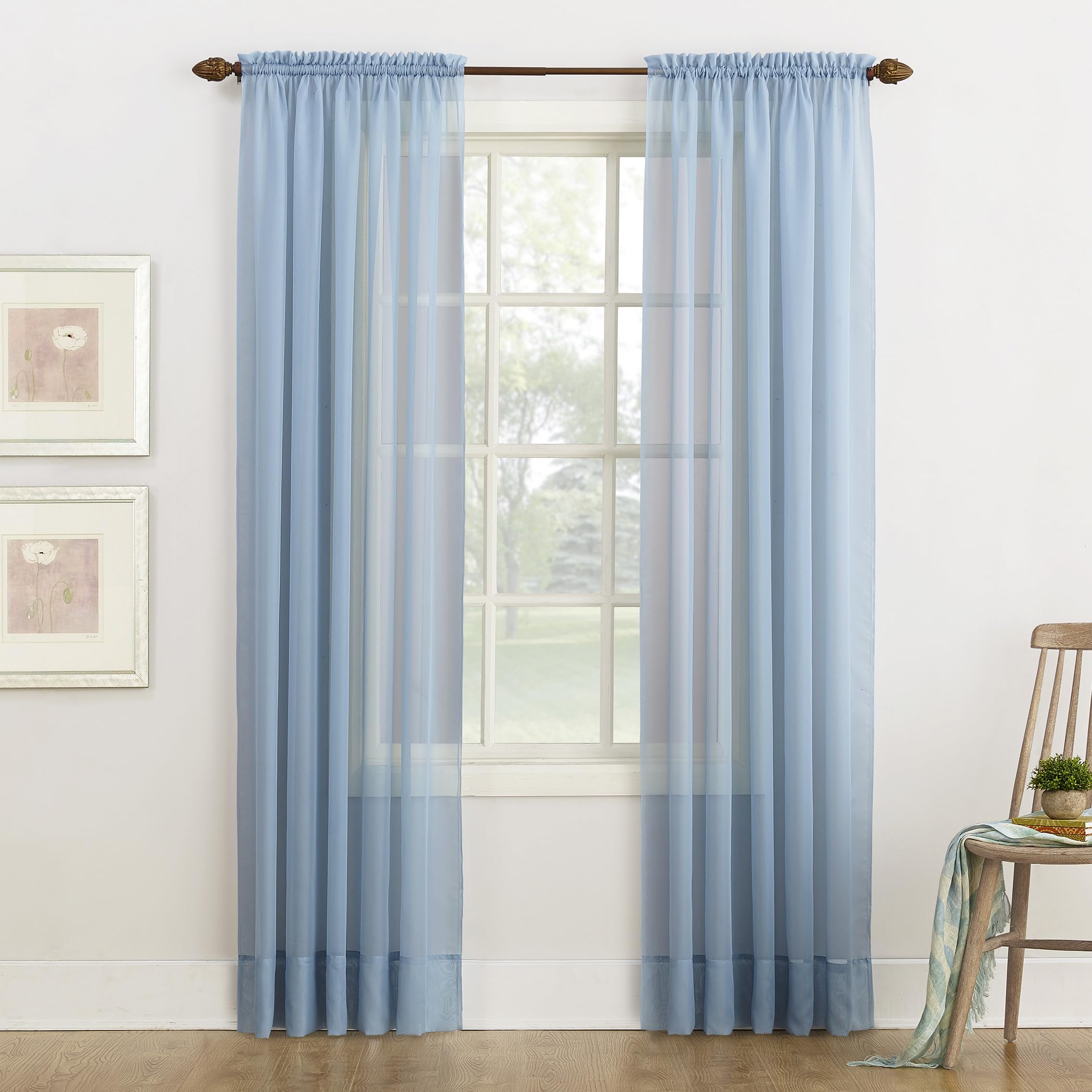 No. 918 Emily Sheer Voile Rod Pocket Curtain Panel, 59 in x 95 in, Dusty Blue