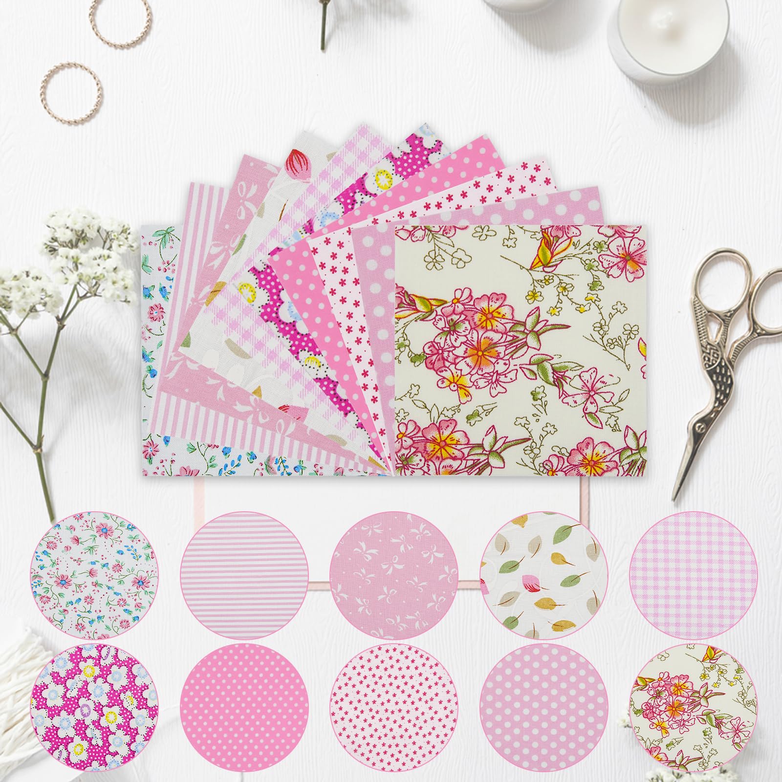 Lot De 50 Carrés De Patchwork Floral "Pink Lagoon" 10 Cm - Coton - Craft Cotton Co.