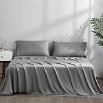 ACCURATEX Feuilles de refroidissement Taille du roi - Viscose fait de bambou, Ensemble de feuille d'hôtel de luxe pour lit King Size, Feuilles de lit respirant super doux jusqu'à 16 pouces Pockect profond,Grey, Viscose fait de bambou, 4 Pcs Ensemble de feuille douce soyeuse, Respirant Cool fo