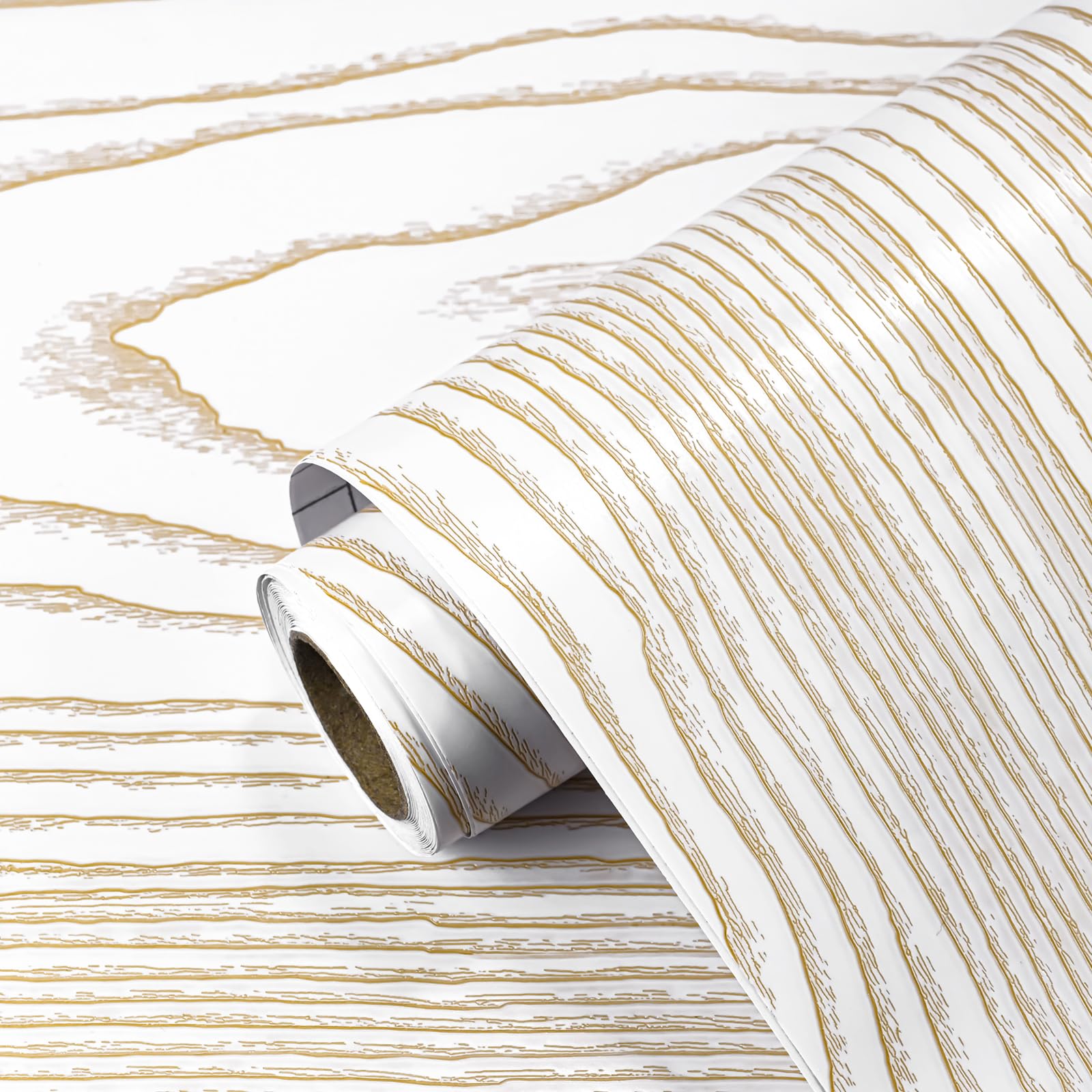 Papel de contacto de madera dorada y blanca para transformar encimeras de cocina y baños
