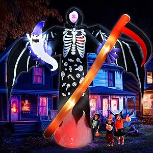 12 Ft Giant Halloween Inflatable Grim Reaper Ghost with LED Lights, Stakes & Tethers