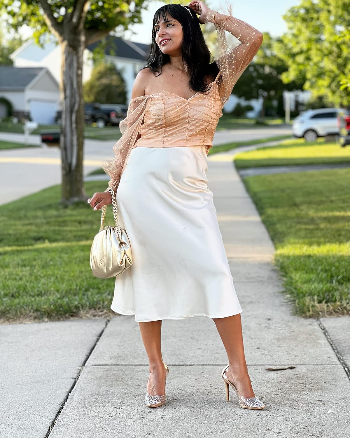 Zeagoo Skirts for Women High Waist Skirt Elegant Midi Skirt Satin - Image 3