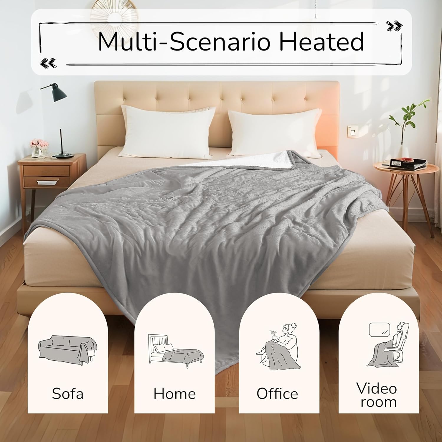 Electric Heated Blanket 72"x84" Full Size - Dual-Sided with Microplush & Sherpa Fabric, 4 Heat Settings & 10 Hours Auto Off, Machine Washable - Light Gray - Image 7