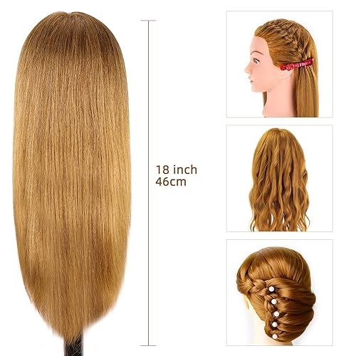 Miniatura 3 de Cabeza de maniquí con cabello 100% humano, cabeza de muñeca MYSWEETY para peinar el cabello, cabeza de maniquí para cosmetología, maquillaje,