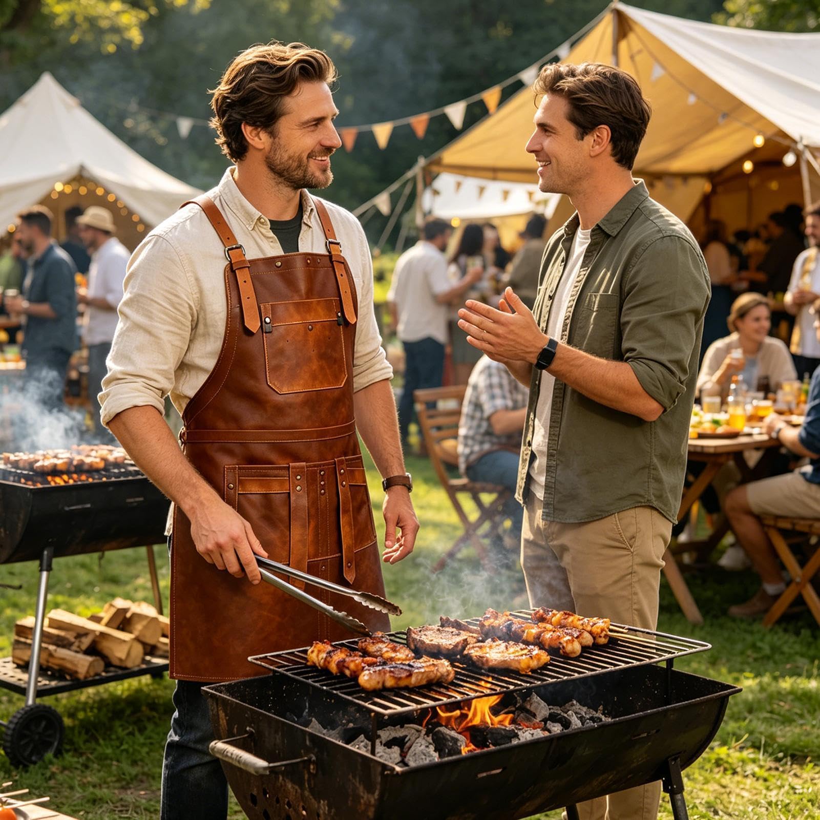 Delantales en cuero para hombres Ergonómico con Espalda Cruzada Impermeable | delantal para carpintería para barbacoa, repostería, manualidades, chefs caseros y maestros de barbacoa