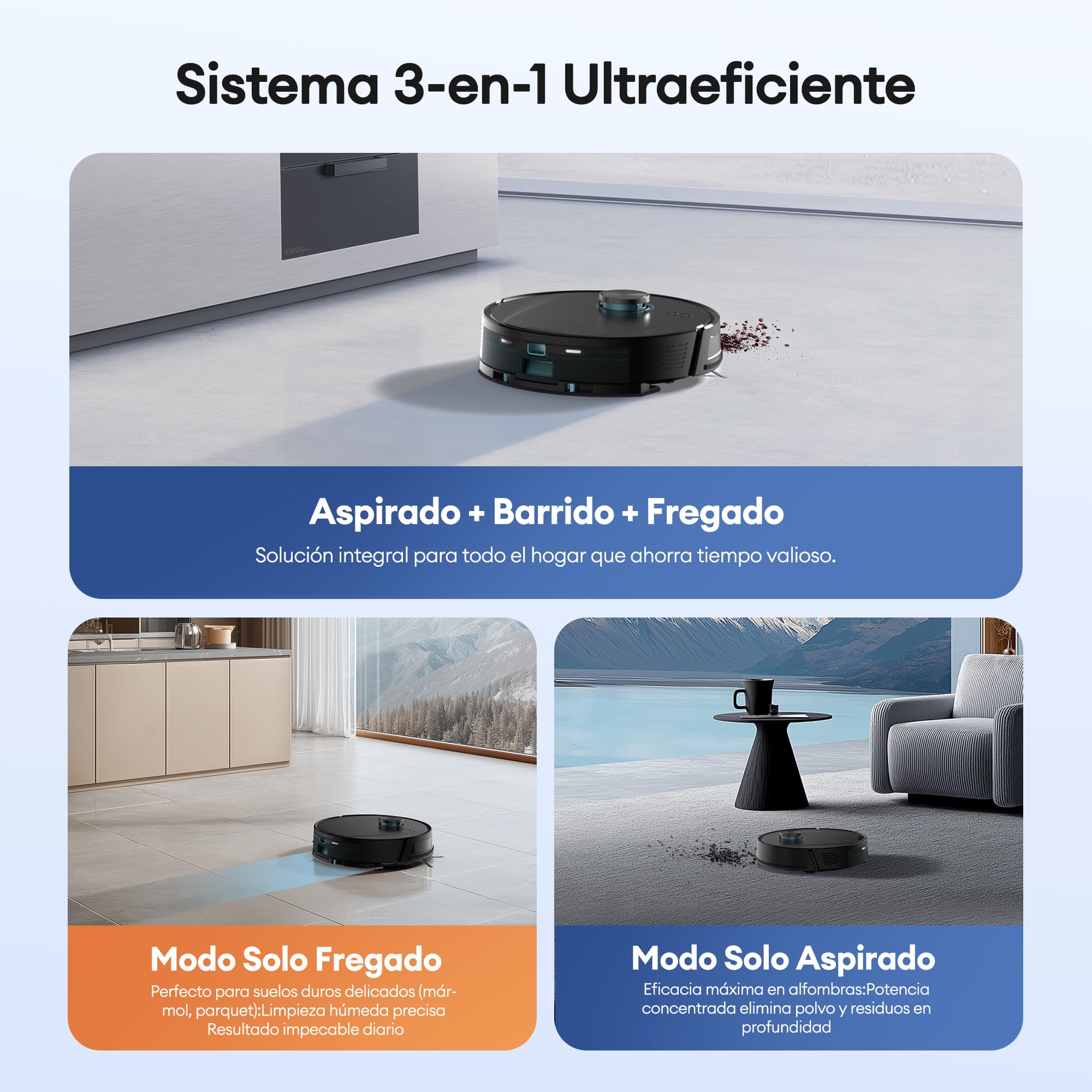 Ultenic Robot Aspirador 6000PA con Fregado, LIDAR, 150Min Autonomía, App y Voz para Suelos Duros y Alfombras - Ideal para Hogares con Mascotas