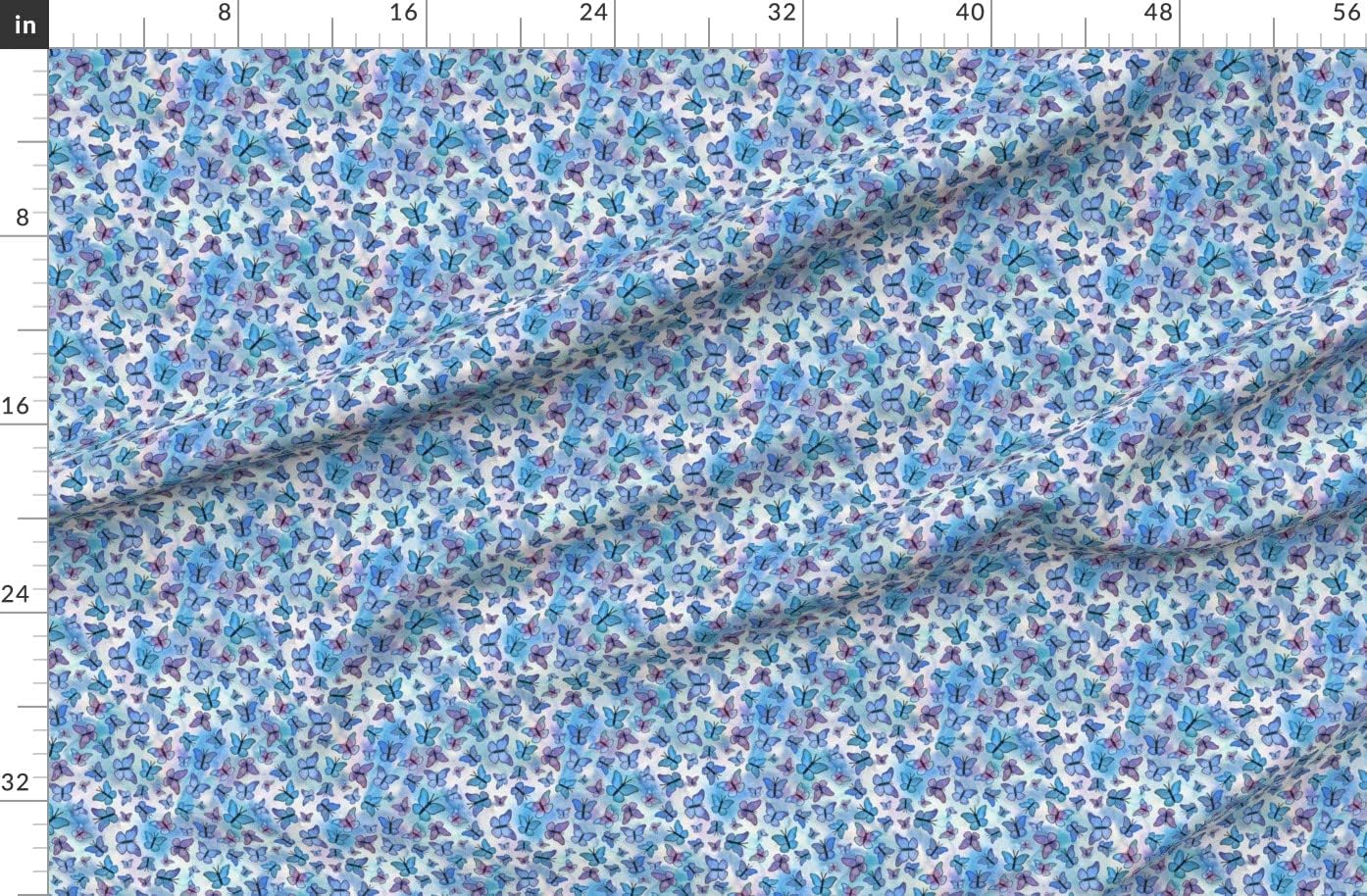 Spoonflower Fabric - Butterflies Watercolor Dream Blue Purple Butterfly Printed on Organic Cotton Sateen Fabric by The Yard - Sewing Quilting Apparel Home Decor
