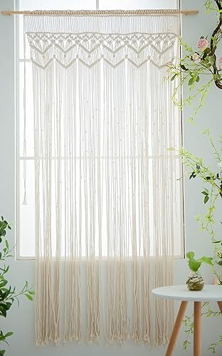 Miniatura 6 de Cortinas bohemias de macramé para colgar en la pared, cortina de puerta para ventana, telón de fondo de boda, 37.5 pulgadas de ancho x 82 pulgadas