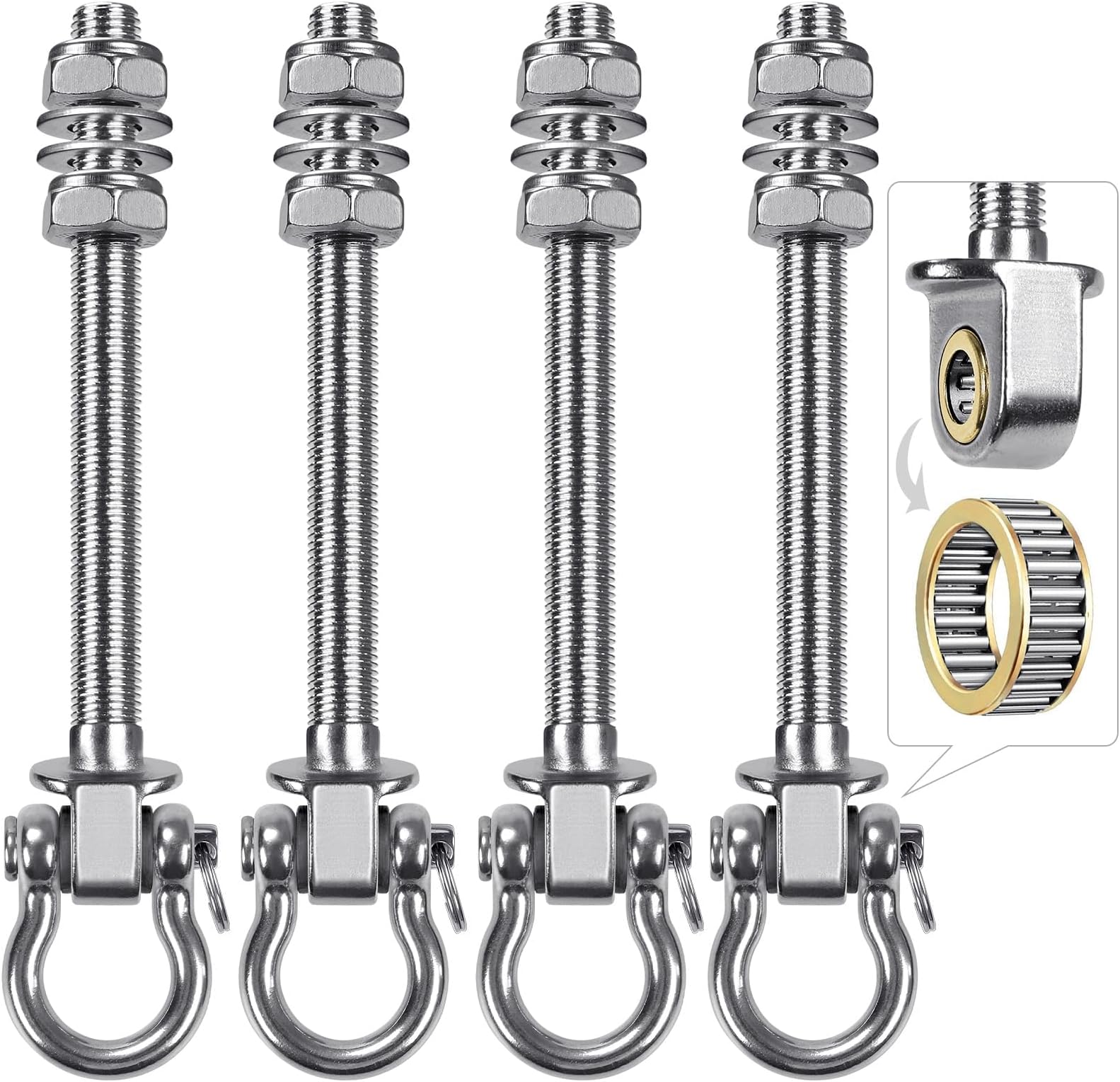 BeneLabel 4pcs Swing Hanger Bearing, 225mm Heavy Duty Hammock Hook M10 Hanging Chair Screw Eye Bolt Swivel Ceiling/Beam Mounting Bracket Kit for Yoga Rope/Aerial Hoop/Punching Bag/Sandbag,1500lbs