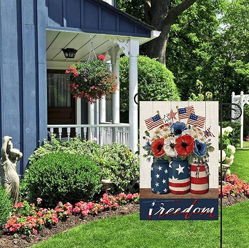 Miniatura 3 de LHSION Bandera de jardín del 4 de julio de 12.5 x 18 pulgadas, bandera patriótica floral del Día de la Independencia Memorial de Estados Unidos,