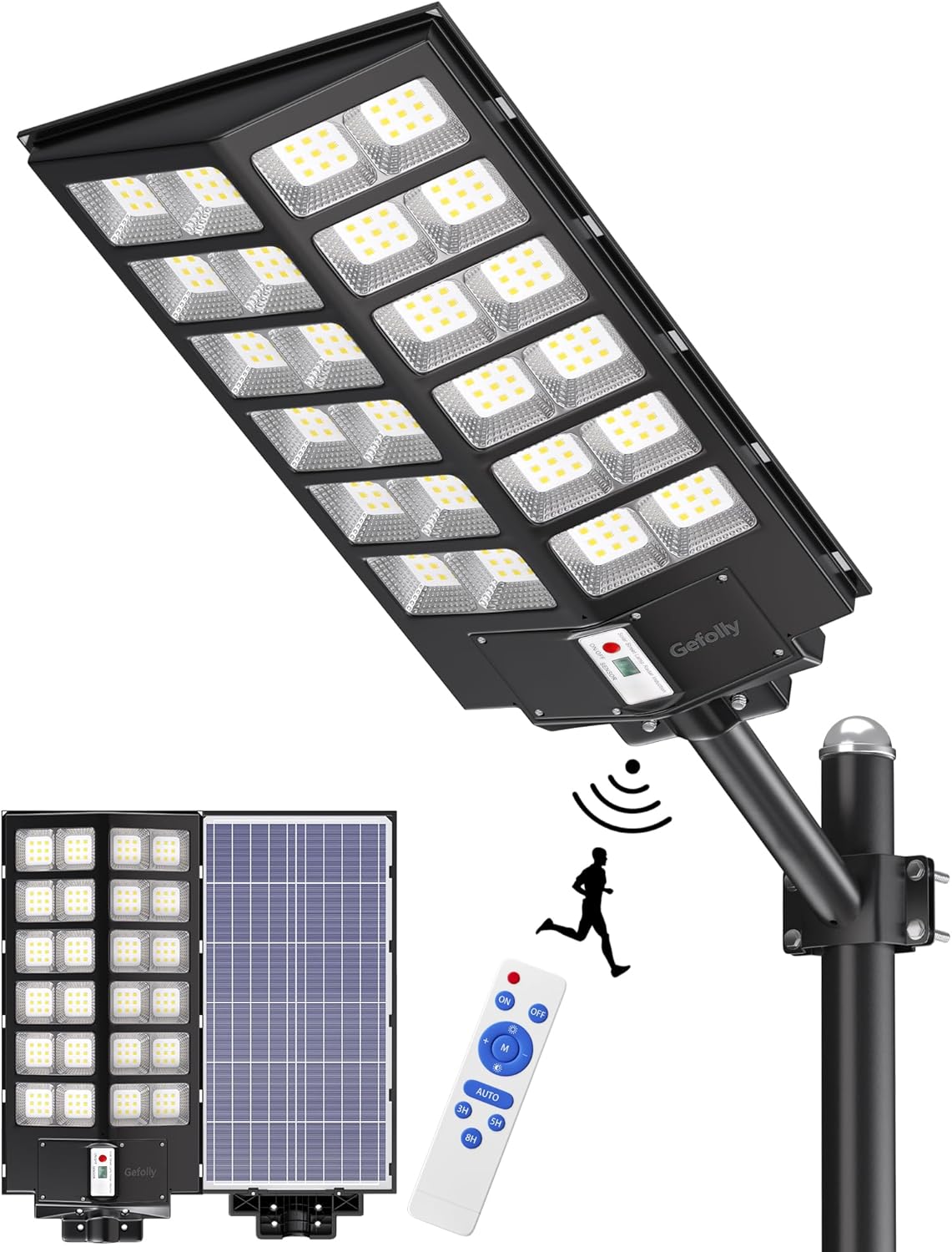 Gefolly Solar Street Lights Outdoor, Commercial Parking Lot Light, 6500K Dusk to Dawn IP67 Security Flood Lights Motion Sensor Led Lamp for Basketball Court, Road, Yard (SL-9800W, 860000LM)