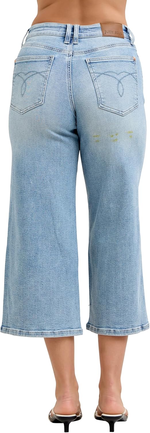 Judy Blue Womens Jeans - Mid Rise Wide Crop Vintage Pockets & Center Front Seam - Image 2