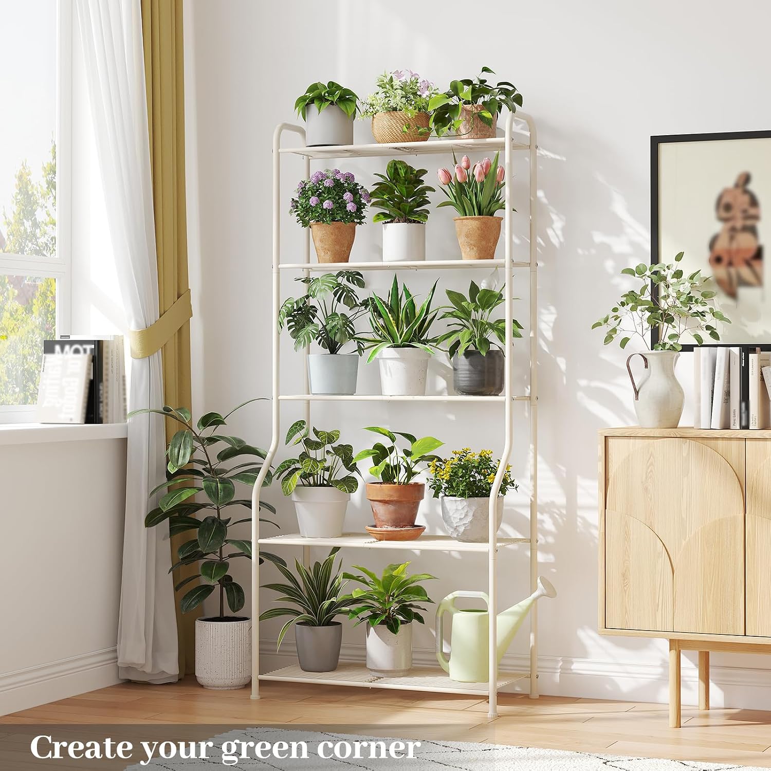 Kitsanery Plant Stand Indoor Outdoor for Multiple Plants, 5 Tier Tall Heavy Duty Metal Shelf, Large Flower Pot Holder Ladder for Garden, Patio, Living Room, Balcony, White