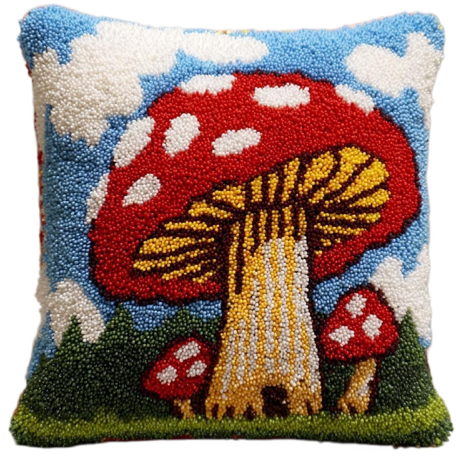 ZUHK Cute Pattern Latch Hook Pillow Kit 43x43cm - Needlework Embroidery for Begineer and Adults, fit for Sofa Cushion Decoration (Mushroom) — image 1